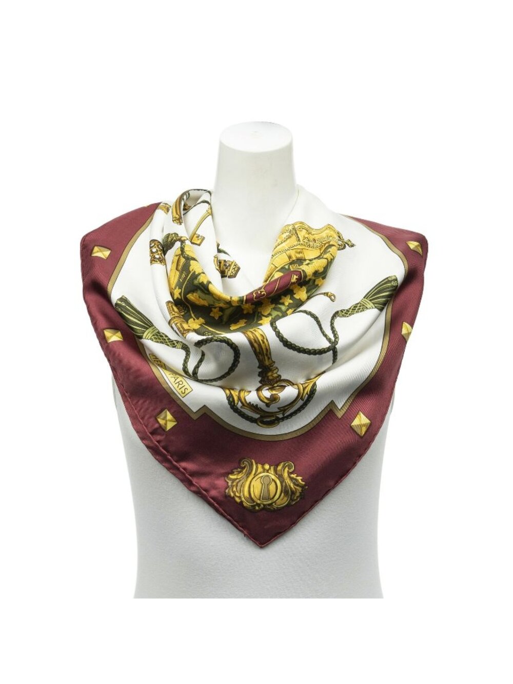 Hermes Scarf Burgundy White Goldtwill Silk